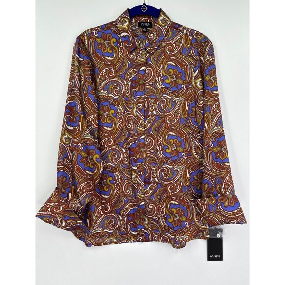 Jones New York Paisley Long Cuff Sleeve Button Down Blouse Medium NEW - Picture 1 of 6